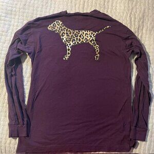 PINK Victoria's Secret Leopard Dog Logo Long Sleeved Oversized Pocket Tshirt XS